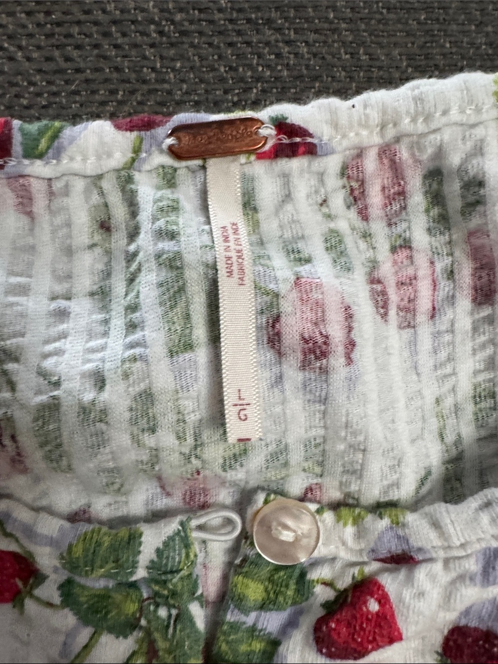 Free People White Strawberry & Green Leaf Button Tank - Picture 2 of 3